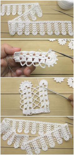 crochet lace is being worked on with scissors and yarn in this video, you can see how to do it