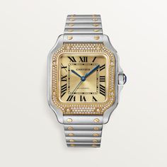 Santos de Cartier watch Elegant Yellow Gold Chronograph Automatic Watch, Timeless Automatic Diamond Watch With Round Dial, Classic Cartier Watch With Metal Dial, Cartier Watch With Subdials And Rectangular Dial, Cartier Automatic Watch For Formal Occasions, Yellow Gold Automatic Watch With Rectangular Dial, Luxury Automatic Watch With Rectangular Dial, Luxury Automatic Diamond Watch, Luxury Rectangular Dial Automatic Watch