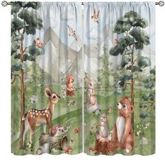 curtains with animals and birds in the forest