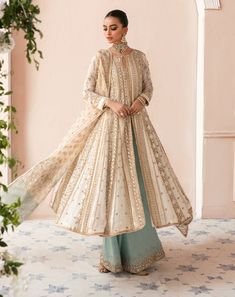 Buy Embellished Sharara Kameez Pakistani Wedding Dress, adorned with embroidery work, stones, sequins, motifs, and adda work. Custom sizes. Fast shipping. White And Gold Pakistani Dress, Punjabi Night, Shirt And Sharara, Sharara Style, Sharara Dress, Shadi Dresses, Pakistani Wedding Outfits, Pakistani Wedding Dress, Pakistani Fancy Dresses