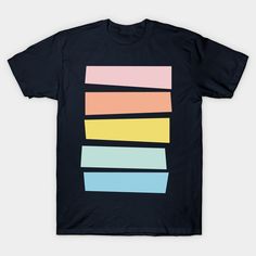 a black t - shirt with multicolored stripes on it