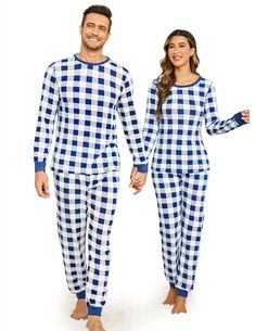 PRICES MAY VARY. 【Soft MATERIAL】Ekouaer Pajama Set made of stretchy and comfortable fabric,superbly lightweight,breathable,keep you easeful while sleeping at night,Enjoy the sweet time between couples 【Buffalo Plaid Pajamas】Pajamas for women and men pj set,the long sleepwear is designed with classic and fashion plaid,Allows you to be comfortable at home and convenient to go out 【Couples Pj Set】Him and Her couples pajama set,the long sleeve pj tops' neckline and cuffs are designed with contrast;p Casual Fitted Sleepwear For Home, Buffalo Plaid Pajamas, Sweet Time, Couple Pajamas, Plaid Decor, Matching Pjs, Holiday Pajamas, Plaid Pajamas, Couple Matching