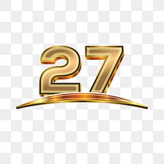 the number twenty seven in gold on a white background, with no numbers to describe