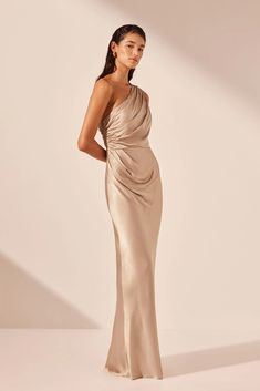 LA LUNE GATHERED ONE SHOULDER MAXI DRESS | GOLD | DRESSES | SHONA JOY – Shona Joy International Asymmetrical Maxi Dress, Gold Dresses, One Shoulder Maxi Dress, Shona Joy, Clean Environment, Silk Touch, Dress Gold, Gold Dress, Slim Waist