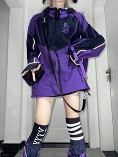 Cybergoth Purple, Purple Cyberpunk, Cyberpunk Jacket, Tech Outfit, Steampunk Fashion Female, Steampunk Fashion Male, Gothic Skirts, Jirai Kei, Purple Outfits