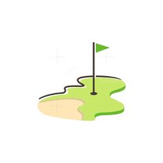 a golf hole with a green flag sticking out of it's hole, on a white background