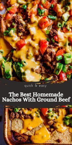 the best homemade nachos with ground beef in a casserole dish on a plate