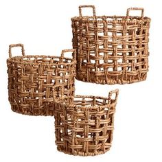 Lucia baskets ( Set Of 3) | Bins, Baskets & Buckets | Modishstore Living Room Shelf, Laundry Hamper With Lid, Room Shelf, Natural Baskets, Lidded Baskets, Seagrass Basket, Bamboo Basket, Living Room Shelves, Market Baskets