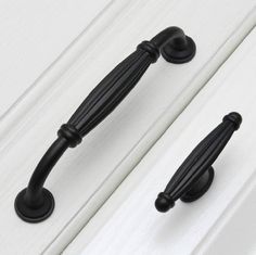 two black handles on white painted doors