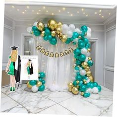 a party decoration with balloons and streamers