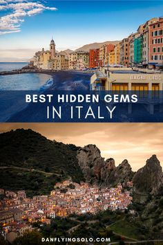 two pictures with the words best hidden gems in italy and an image of a beach