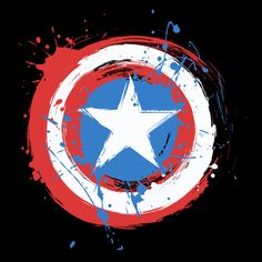 the captain's shield is painted in red, white and blue with paint splatters