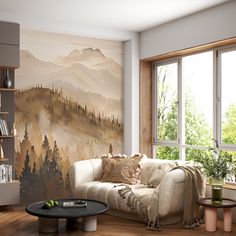 Transform your space with our Brown and Beige Landscape Mural, featuring a serene depiction of watercolor mountains and forest. This Peel & Stick Nature Wall Decal effortlessly brings the beauty of the outdoors into your home. Removable and designed with a beige pine tree forest, it offers a tranquil and natural ambiance to any room. 👉 Peel and Stick Wallpaper: * Durable at 340g/sqm weight * Made of self-adhesive white polyester textile * Water-based Inks used * Features a matte finish for a sl Beige Landscape, Mountains And Forest, Landscape Mural, Built In Electric Fireplace, Pine Tree Forest, Pine Trees Forest, How To Install Wallpaper, Watercolor Mountains, Sticker Mural