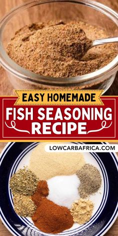 fish seasoning recipe in a glass bowl on a blue and white plate