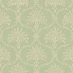 a green and white wallpaper with an intricate design