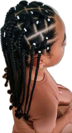 Kids Box Braids Mixed Girl Hair Styles Kids, Mixed Race Hairstyles For Kids, 3b Braids, Mixed Girl Hairstyles Braids, Little Mixed Girl Braid Hairstyles Easy, Curly Braids With Beads, Little Mixed Girl Hairstyles Easy Braids, Kids Formal Hairstyles, Braids For Black Girls Kids