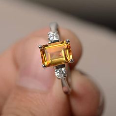 Natural Citrine Ring Promise Ring Emerald Cut Yellow Gemstone Minimalist Jewelry Rings, Yellow Gemstone Ring, Mangal Sutra, Citrine Ring Engagement, Secret Wedding, Ring Emerald Cut, Sea Glass Ring, Gemstone Ring Silver, Vintage Jewellery Rings