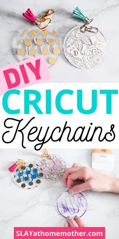 the words diy circuit keychains are shown in pink and blue