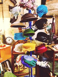 Hat Rack #hats #vintage http://ohemv.com/antiquing-adventures-long-beach-antique-mall-il-part-i/ Hat Display, Hat Rack, Hat Stands, Closet Ideas, Antique Mall, Mad Hatter, Dressing Room, Long Beach, Hats Vintage