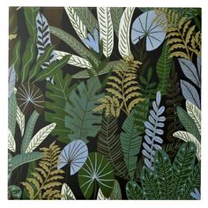 a green and yellow tropical leaf pattern tapestry