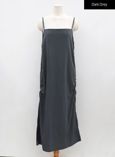 Side Shirring Sleeveless Strap Maxi Dress OG12 - Lewkin Strap Maxi Dress, Seoul South Korea, Body Size, Asian Fashion, South Korea, Seoul, Free Size, Maxi Dress, Fashion Trends