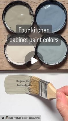 four kitchen cabinet paint colors being used by someone