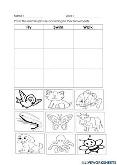 Animals Movement Worksheet, Animal Movement Activities, Animal Body Parts Worksheet, Zoo Animals Worksheet, Diwali Homework, Preschool Pattern Worksheets, Movement Of Animals, Movement Preschool, Oviparous Animals