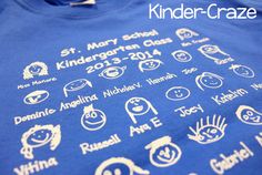 a blue t - shirt with white writing on it that says, st mary school kindergarten class 2013 - 2014