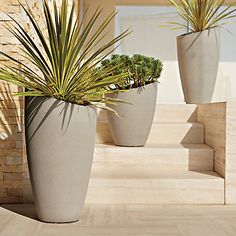 two large planters sitting on top of steps