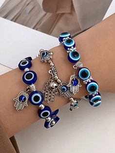 3pcs Evil Eye Beaded Decor  Hand Pendant Bracelet Set, Fashionable Women's Daily Wear Multicolor    ABS     Women Fashion Jewelry, size features are:Bust: ,Length: ,Sleeve Length: Ideas Pulseras, Beaded Decor, Eyebrow Grooming, Abs Women, Eye Decor, Hand Pendant, Facial Cleaning, Watches Women Fashion, Pendant Bracelet