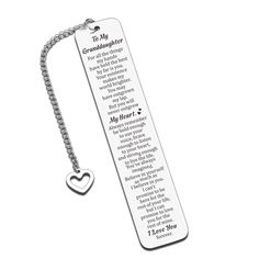 a bookmark with the words to my granddaughter on it and a heart shaped charm