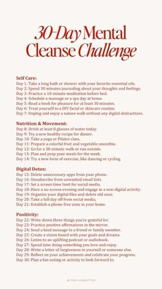 30 Day Cleanse Challenge, Emotional Glow Up, Mental Cleanse Challenge, Mental Selfcare, Mental Cleanse, Selfcare Skincare, Healing Journaling, Practicing Self Love, Mindset Shift