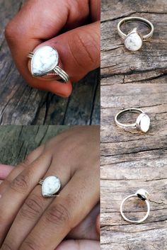 White Howlite Ring, 92.5% silver ring, Water-Drop stone ring, White Buffalo Ring, White Turquoise Ring, Statement ring,Valentin's Gifts idea White Stone Jewelry, Howlite Rings, Howlite Jewelry, Marble Rings, White Howlite, White Turquoise, Hippie Jewelry, White Buffalo, 925 Silver Rings