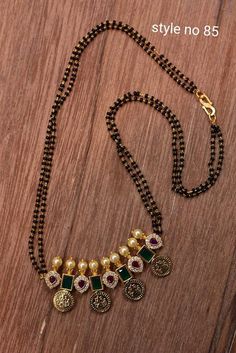 Stunning one gram gold black bead chain with Lakshmi devi motifs.  23 November 2019 Black Beads Bangles, Beads Bangles, Mango Mala, Durga Picture, Traditional Ornaments