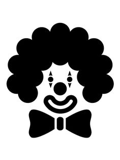 a black and white image of a clown's face with curly hair, wearing a bow tie