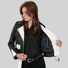 Commando - Black and White | Straight To Hell Apparel White Fitted Edgy Outerwear, White Leather Jacket, White Leather, Bomber Jacket, Leather Jacket, Slim Fit, Relaxed Fit, Black And White, How To Wear