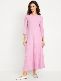 boat neck bracelet sleeves scoop back fitted at top with a full skirt hits above ankle models are approx.  5'9" and wear sizes s (4), l (12), and xl (18)machine wash according to the care instruction label Neck Bracelet, Ribbed Maxi Dress, Old Navy Women, Pink Maxi Dress, Casual Clothes, Dress Pink, Petite Size, Full Skirt, Get Dressed