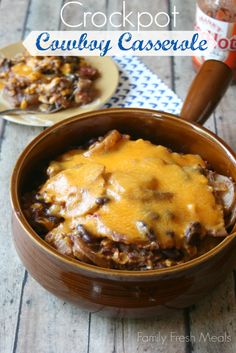 crockpot cauliflower casserole in a bowl on a wooden table