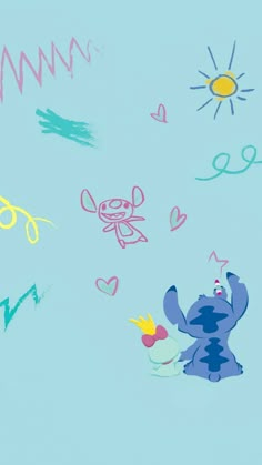 an image of children's drawing on the wall with pastel colors and shapes