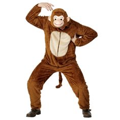 a man in a monkey costume standing up with his hands on his hips and arms behind his head