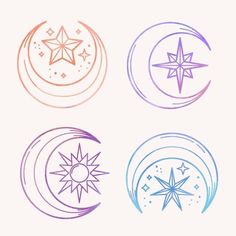 four different types of stars and crescents