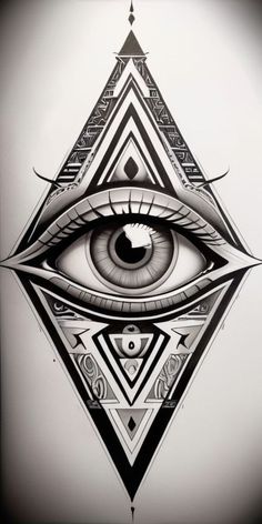 an all seeing eye in the shape of a triangle with geometric designs on it's sides