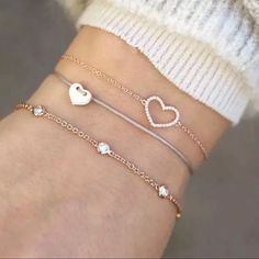 So Lovely! Dainty Set Of 3 Bracelets. Heart And Crystal Detail. Light Grayish Blue Rope Bracelet With Heart Charm. 3 Bracelets Included I Bundle, Just Ask! Hand Hart, Bracelet Sets, Moon Bracelet, Geometric Bracelet, Bohemian Bracelet, Friend Bff, Beautiful Bracelets, Beaded Rope, Black Rope