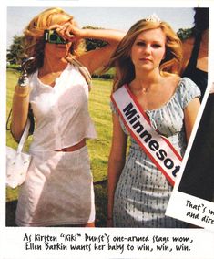 two women in white dresses and one is wearing a miss america sash