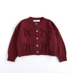 Cozy little bows for your little bundle of joy Kids Winter Outfits, Baby Girl Clothes Winter, Girls Korean, Cool Baby, Loose Cardigan, Long Sleeve Knitted Cardigan, Cardigan Sweaters, Cardigan Sweater Coat