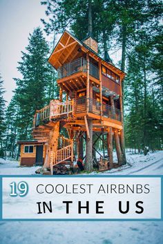 a tree house with the words coolest airbnbs in the us on it