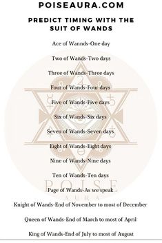 an image of a poem with the words, perfect time with the suit of wands