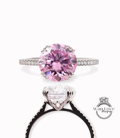 Pink Moissanite Diamond Engagement Ring 3 triple fishtail prongs ring half eternity ring diamond round Bridal Anniversary promise Ring gift This Ring will be created with your Center gem size of choice. Customize both the center gem size & accent gems to create your own unique look. The ultimate accessory for any Big Day or everyday wear!! Makes the perfect gift for that special someone in your life. Sure to be treasured for a lifetime! Looking for something in particular/custom? Please ask for details & pricing. **Shown with the 8mm size for Examples ENGRAVING✦ Free for Orders $500+. Includes 12 Characters including spaces. Other options available. Ask for Pricing ~Ring Details~Metal Options-Solid 10k, 14k, 18k & PlatinumGold Color Choices-White, Yellow or RoseRing Sizes-3-8.75, including Moissanite Ring With Prong Setting, Moissanite Ring With Prong Setting And Round Cut, Pink Moissanite Diamond Ring With Brilliant Cut, Round Moissanite Halo Ring With Prong Setting, Pink Brilliant Cut Moissanite Diamond Ring, Halo Promise Ring With Prong Setting And Round Cut, Diamond White Ring With Prong Setting, Halo Promise Ring With Prong Setting, Halo Ring With Prong Setting For Promise, Round Cut