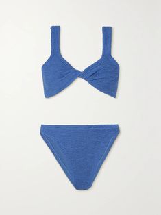 Shop HUNZA G Juno twist-front metallic seersucker bikini, Explore the latest HUNZA G women's collection today on NET A PORTER Hunza G, Matthew Williamson, Designer Accessories, Metallic Blue, Twist Front, Juno, Wide Straps, Designer Bags, Net A Porter