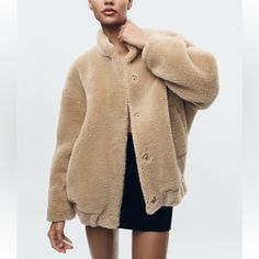 Genuine Zara New With Tag Color: Sand Brown Mock Neck Bomber Jacket. Long Sleeves, Front Pockets, Snap Button Closure And Elastic Hem. Lined. Roomy Fit. Stay Warm & Chic! Beige Outerwear With Faux Fur Lining, Beige Faux Fur Coat For Workwear, Beige Faux Fur Lined Coat For Work, Zara Beige Outerwear With Faux Fur Lining, Zara Outerwear With Faux Fur Lining For Work, Bright Color Dresses, White Boho Dress, Cozy Jacket, T Shirt And Jeans